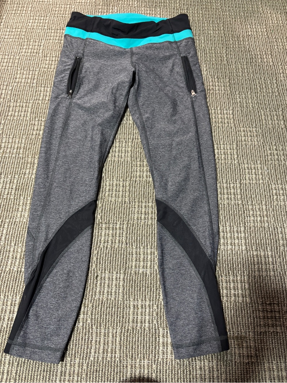 lululemon athletica Gray Leggings with Black and Teal Waistband